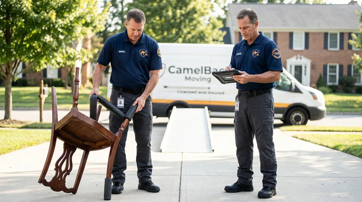 Movers inspecting furniture for damage prevention before loading in Gypsum, CO