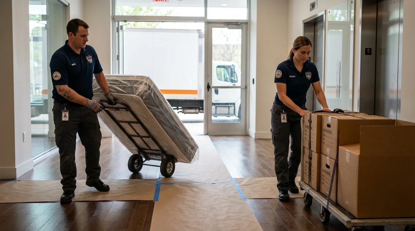 Professional apartment movers loading elevator in Gypsum, CO